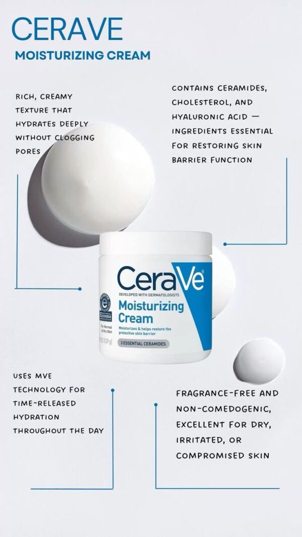 CeraVe Moisturizing Cream for Normal to Dry Skin 340g (Made in USA) - Image 3
